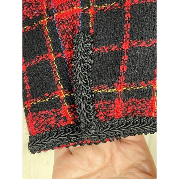 Vintage Tartan Plaid Lady Jacket Women Size 2P* Wool Blend Soutache Trim USA - Picture 5 of 11